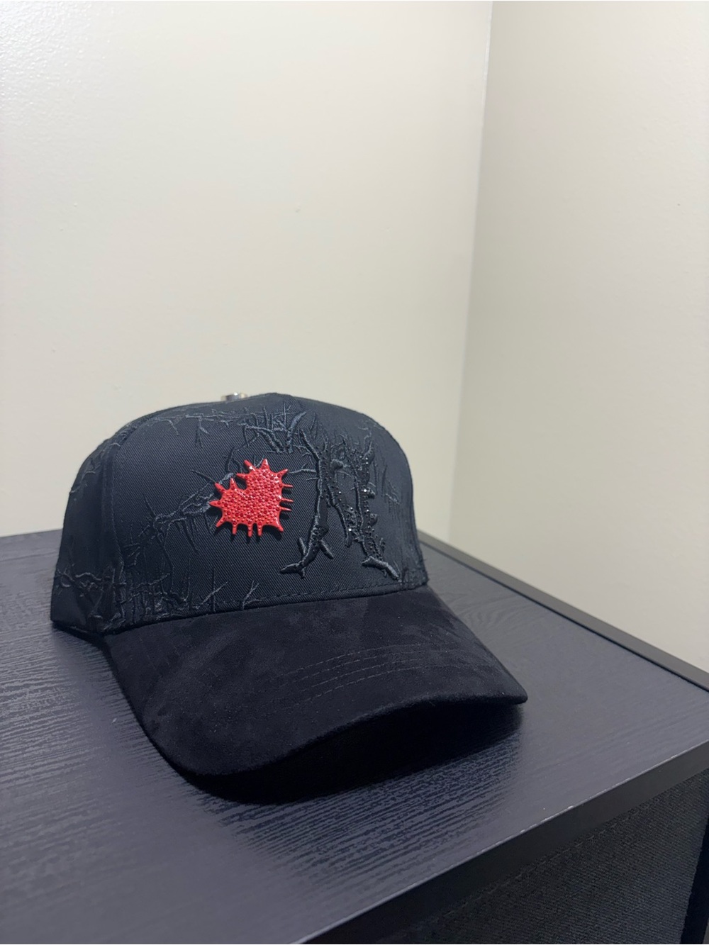 Black Baseball Cap with Red Sunburst Patch “BarbasHats”